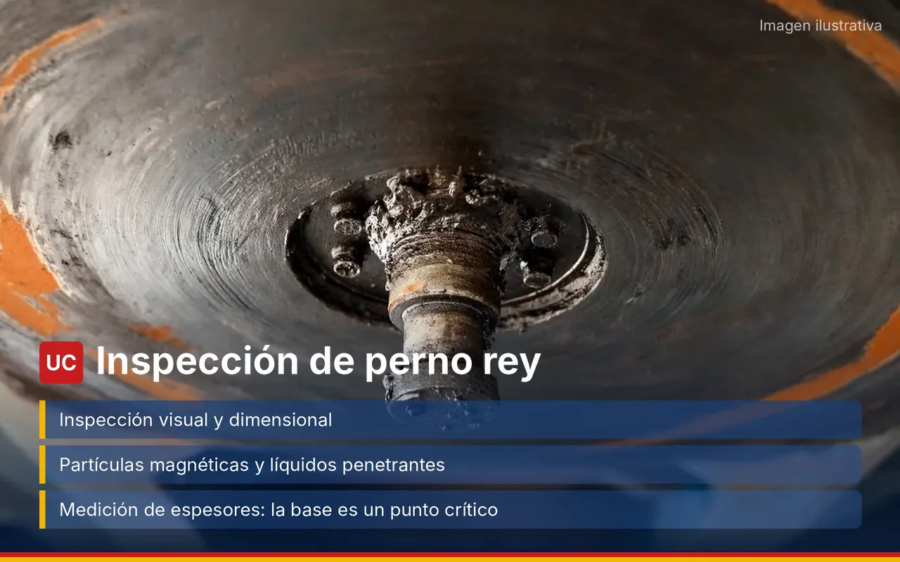 Imagen ilustrativa: perno rey visto desde abajo, con su base atornillada al plato de acople